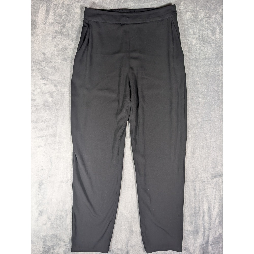 Open Edit Black Pleated Tapered High Rise Trousers Side Zip Size Medium